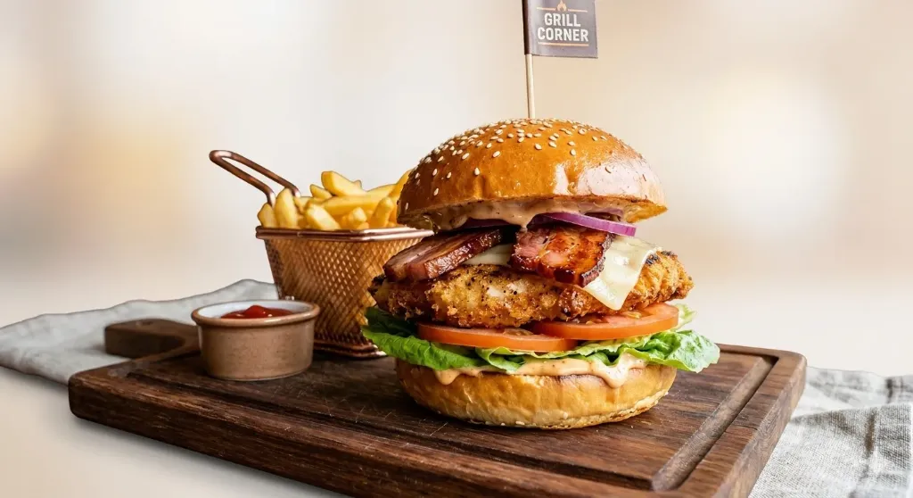 Double chick'n bacon burger